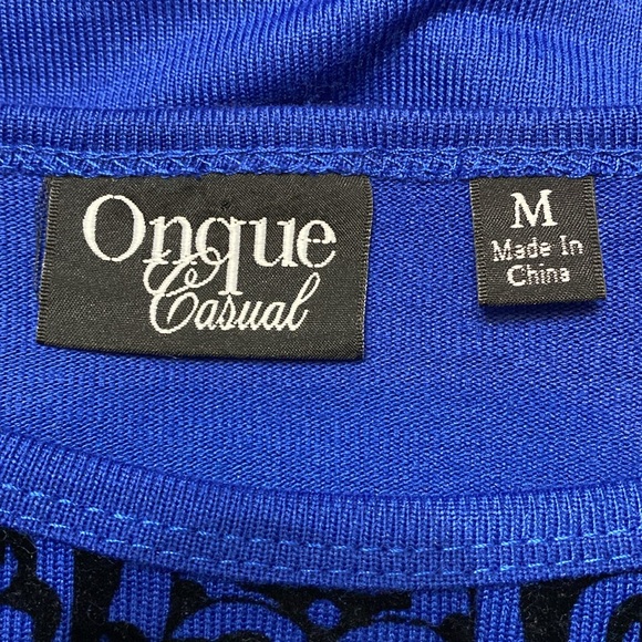 Onque Casual blue/blk longsleeves Tunic sweater -size Medium - Picture 5 of 11